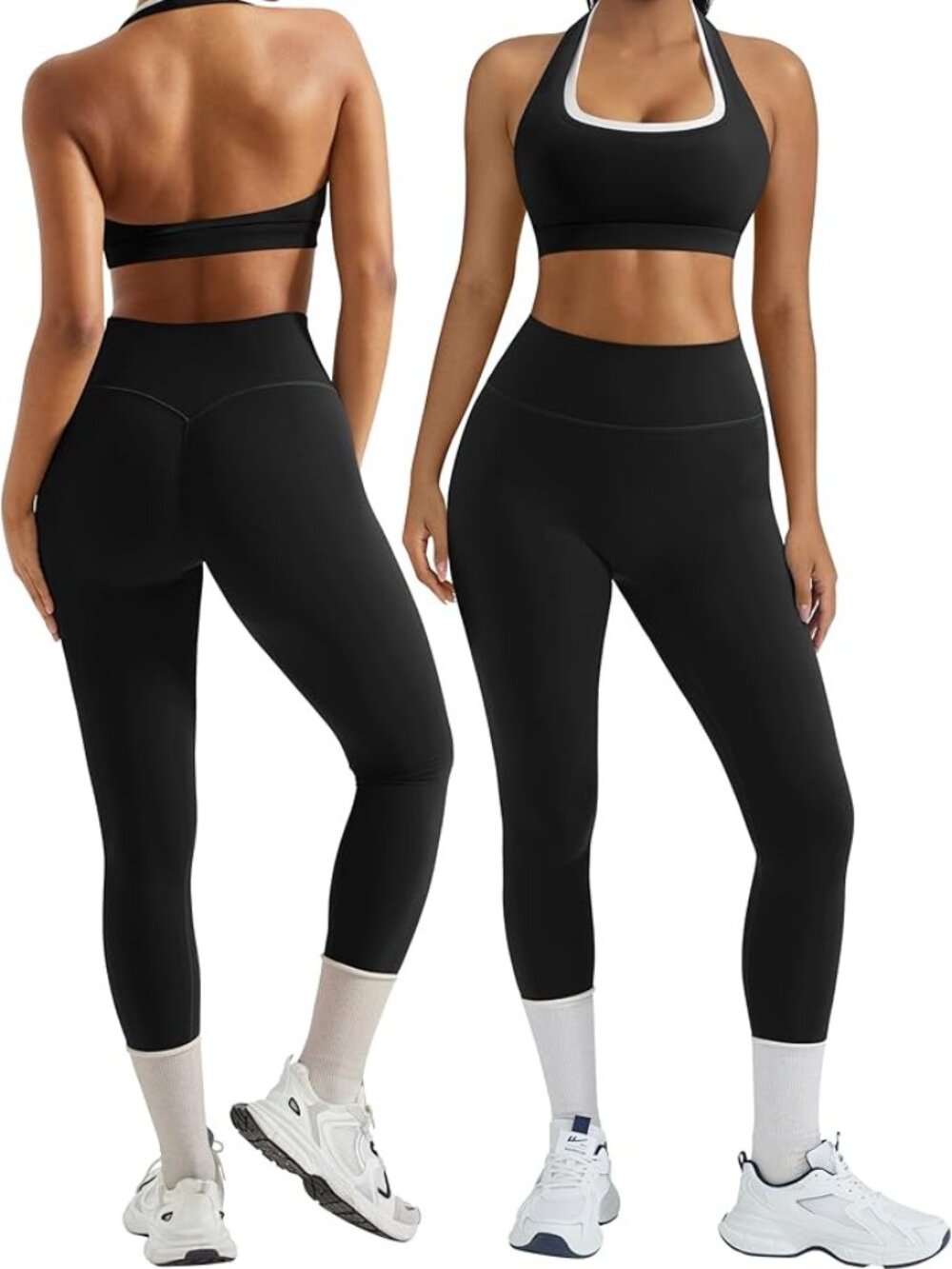 OMKAGI 2 Piece Workout Sets for Women Halter Sports Bras Gym Set & Leggings